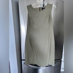 Sag Harbor olive green linen look shift with front kick pleat.